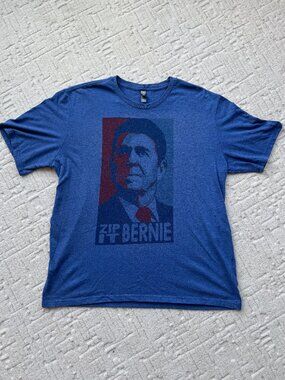 District Made Zip It Bernie Sanders Graphic T-Shirt Blue XL